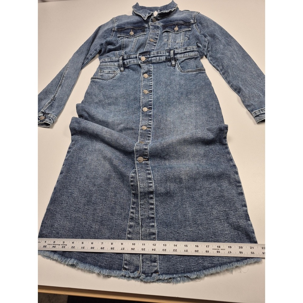 Wash Lab Denim Shirt Dress Womens Small Blue Belted Long Sleeve Midi Pocket - Picture 7 of 10